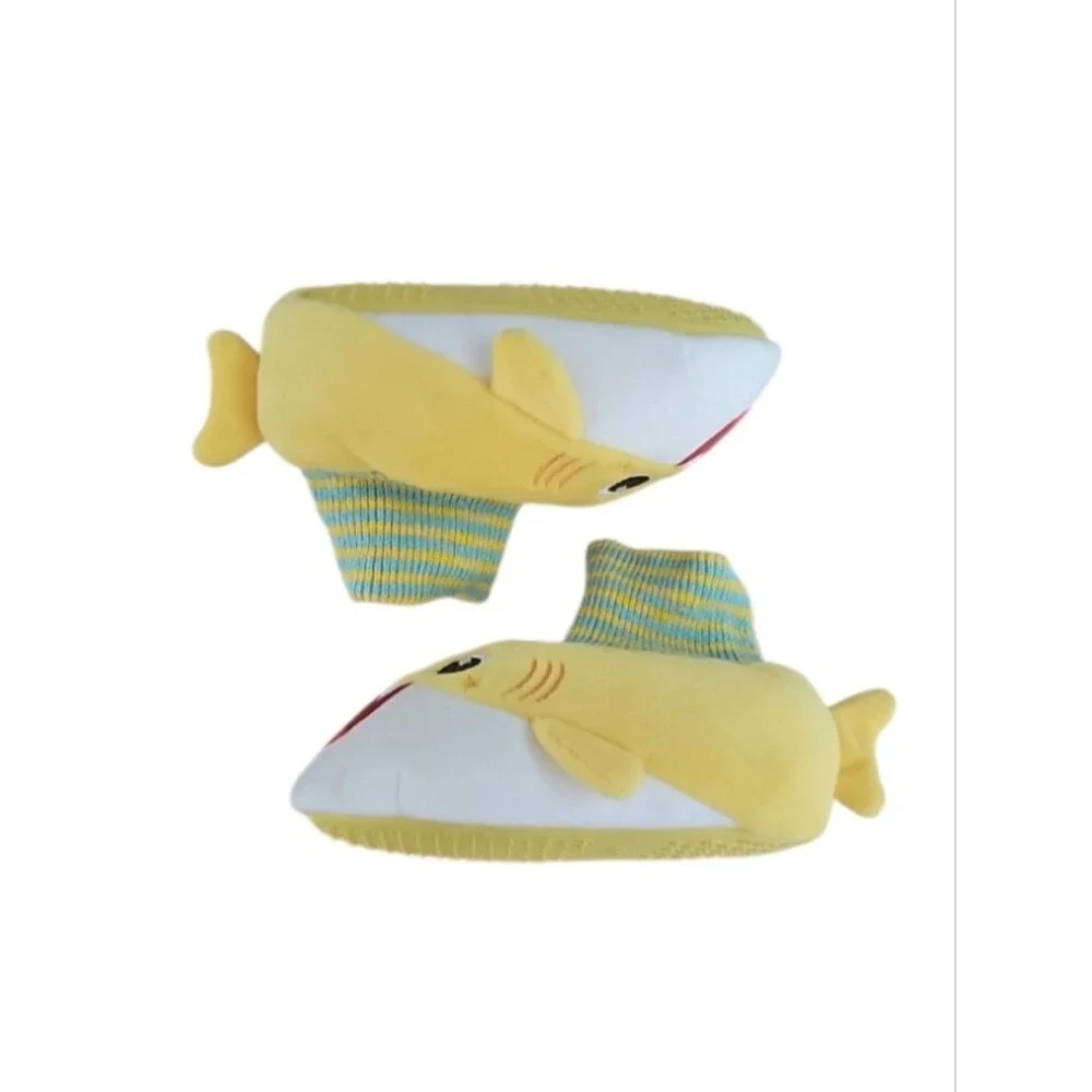 Baby Shark Plush Slippers Kids 5 6 Yellow Character House Shoes Non Slip Cozy